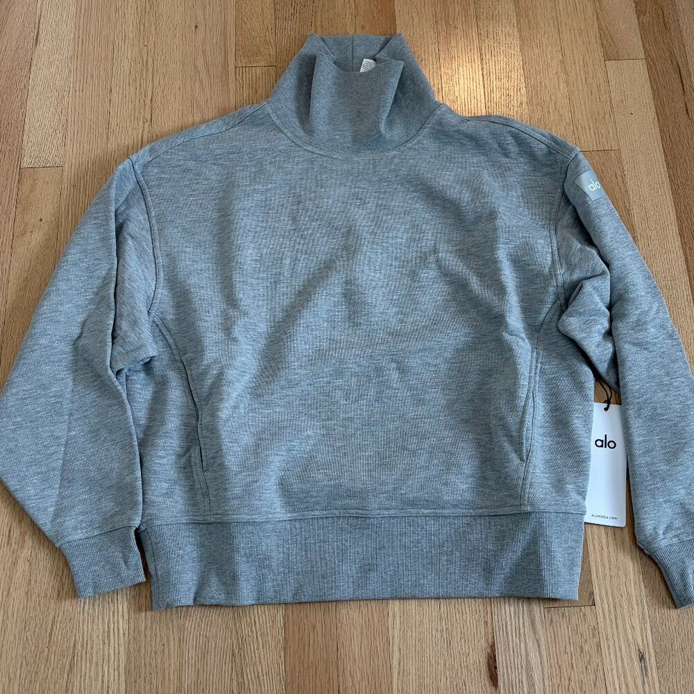 Alo Yoga Hazy Mock Neck Pullover, XS Athletic Heather Grey